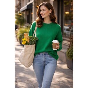 Alice & Olivia Women Size M Kelly Green Cashmere Crewneck Sweater Minimalist